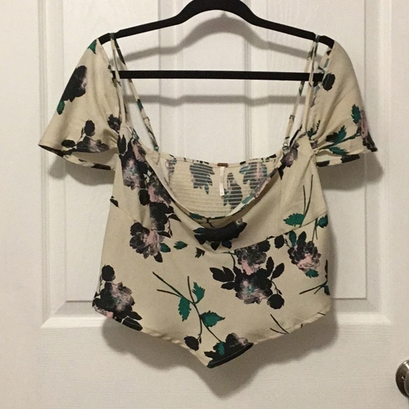 Free People Ivory Floral Cassandra Off-Shoulder Crop Top Coquette Cottagecore L - Picture 3 of 16